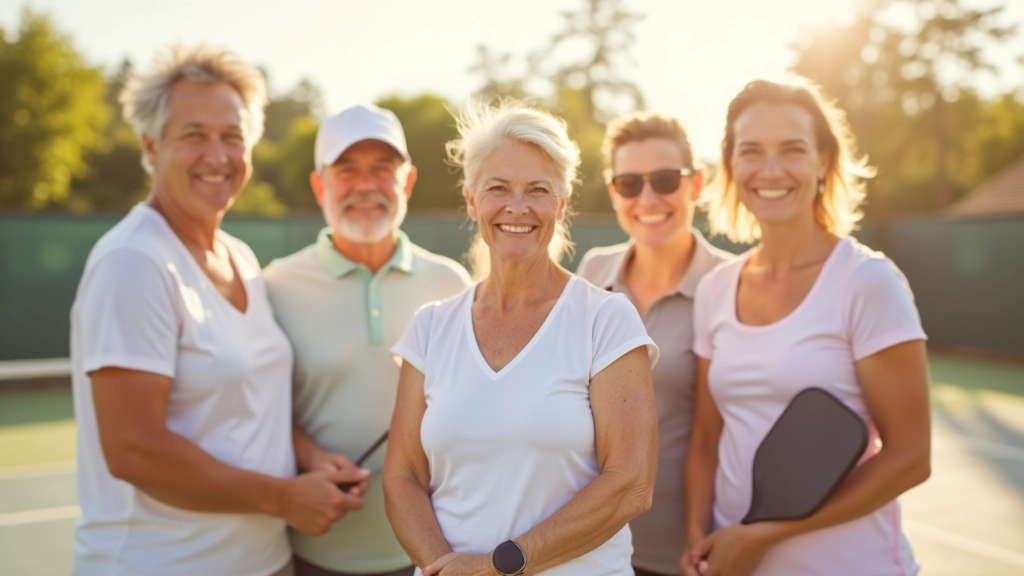 Diverse group of tennis and pickleball players enjoying court time together